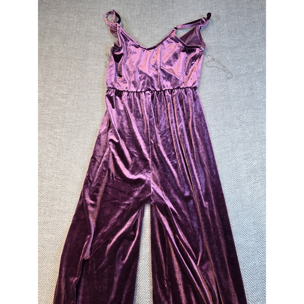 Wild Fable Purple Velvet Wide Leg Jumpsuit Surplice Wrap Spaghetti Strap Small - Picture 6 of 9